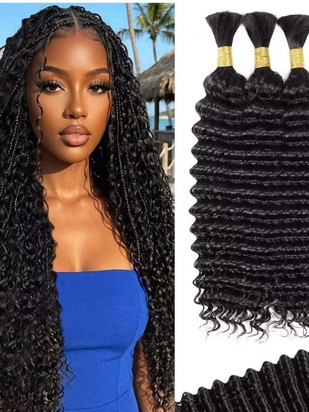Boho Curly 100% Virgin Brazilian Human Braiding Hair Deep Wave 14" 100g 3 bundle